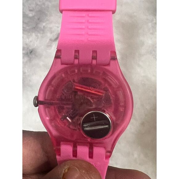 Swatch Swiss Pink Transparent Watch Day Date Quartz – Women’s or Unisex working - Picture 2 of 5
